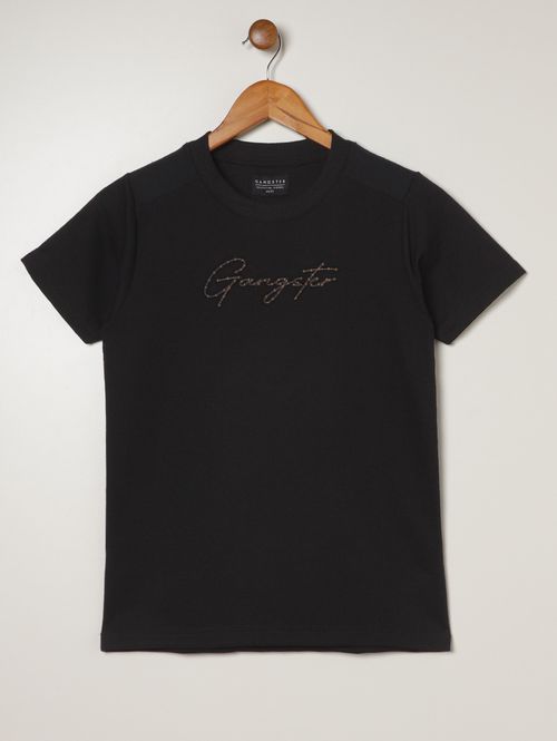 Camiseta Manga Curta Gangster Juvenil Para Menino PRETO