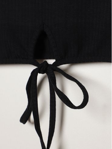 Blusa Canelada Cropped Juvenil Para Menina - PRETO
