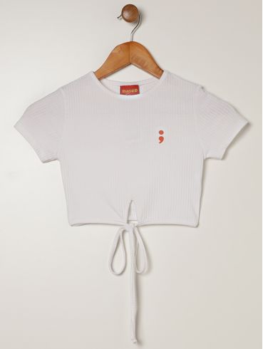 Blusa Canelada Cropped Juvenil Para Menina - BRANCO