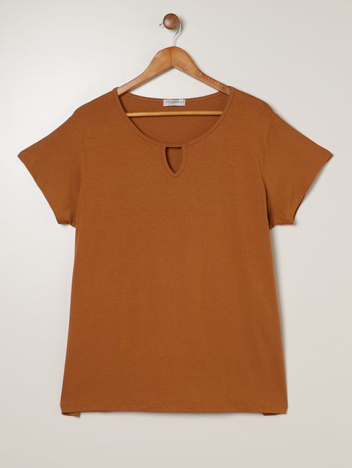 Blusa Manga Curta Plus Size Feminina MARROM