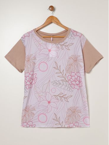 Blusa Manga Curta Plus Size Feminina AREIA