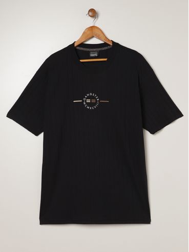 Camiseta Canelada Manga Curta Plus Size Masculina PRETO