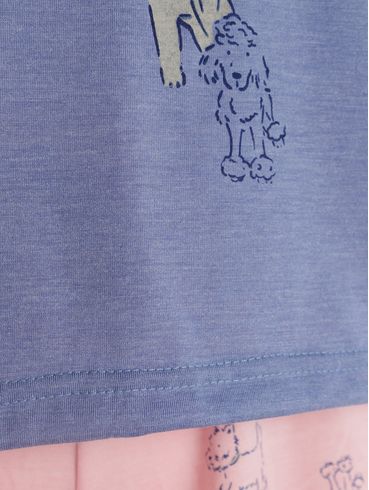 Pijama Curto Estampado Feminino AZUL/ROSA