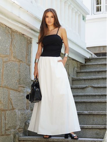 Vestido Cintura Tombada Eagle Rock Feminino PRETO/OFF WHITE