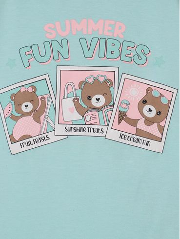 Blusa Ursinhos Manga Curta Infantil Para Menina - AZUL CLARO