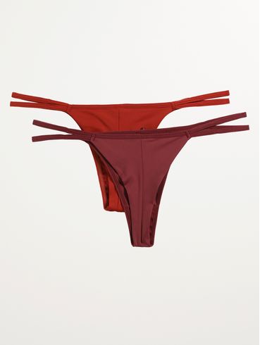 Kit Com 02 Calcinhas Tanga Fio Duplo Feminino VINHO/TELHA