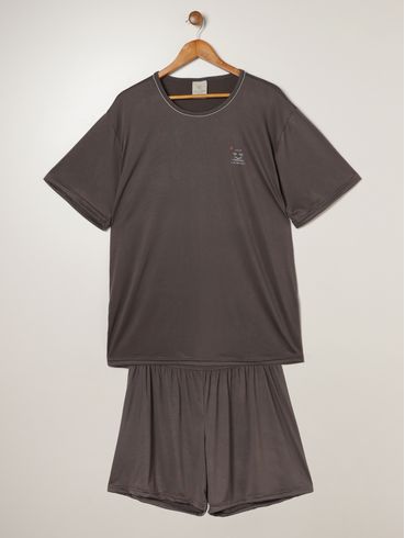 Pijama Curto Suede Plus Size Masculino CINZA