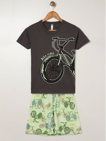 Pijama+Fronha Algodão Juvenil Para Menino - PRETO/VERDE