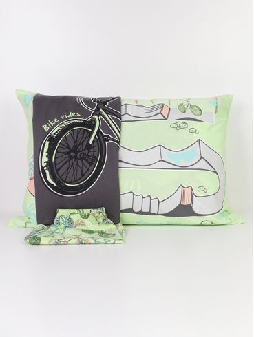 Pijama+Fronha Algodão Juvenil Para Menino - PRETO/VERDE