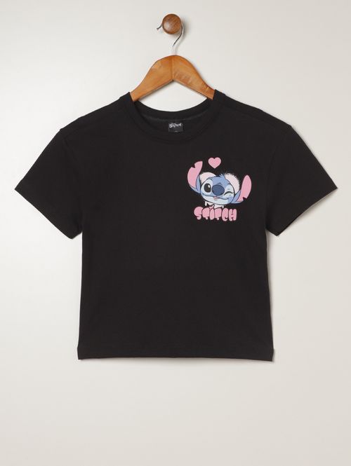 Camiseta Stitch Disney Juvenil Para Menina - PRETO