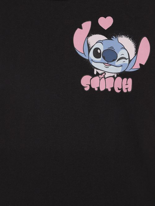 Camiseta Stitch Disney Juvenil Para Menina - PRETO