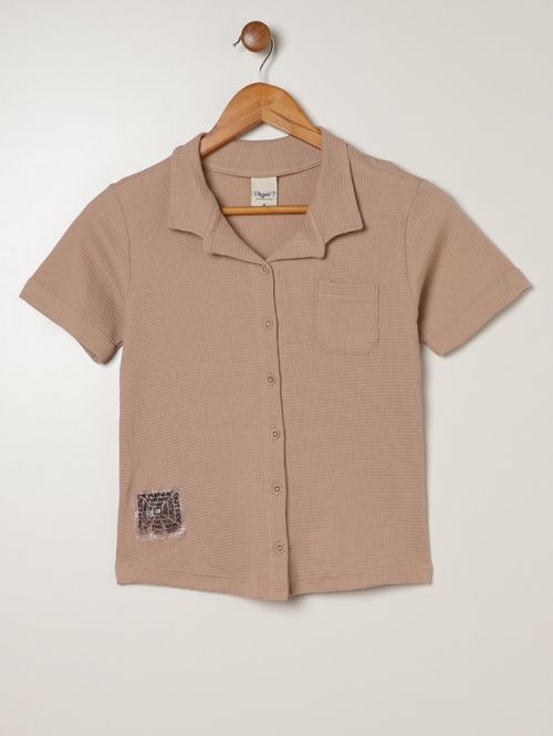 Camiseta Manga Curta Infantil Para Menino - BEGE