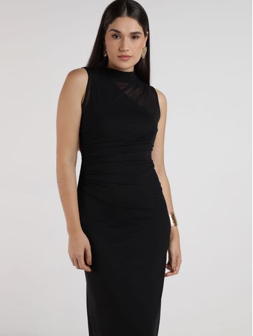 Vestido Tule Pregas Laterais Eagle Rock Feminino PRETO