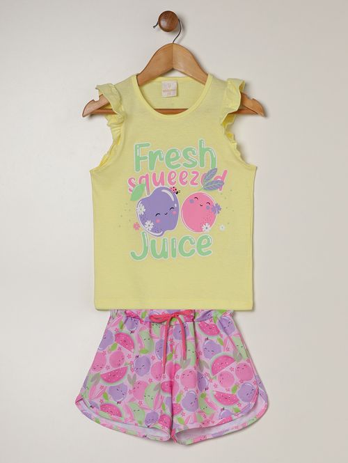 Conjunto Curto Moletinho Infantil Para Menina- AMARELO
