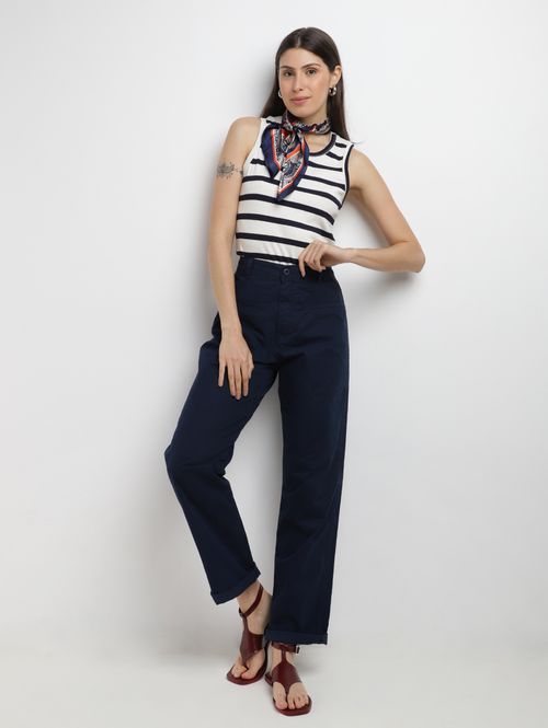 Blusa Linho Listrada Sem Manga Autentique Feminina MARINHO