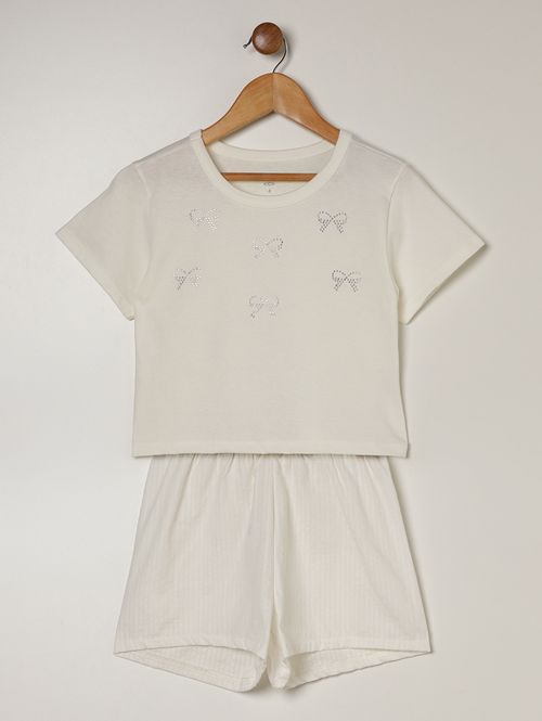 Conjunto Curto Tricoline Infantil Para Menina - OFF WHITE