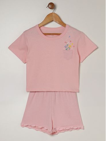 Conjunto Curto Malha Infantil Para Menina  - ROSA