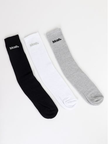 Kit com 03 Meias Cano Longo Masculinas BRANCO/MESCLA/PRETO