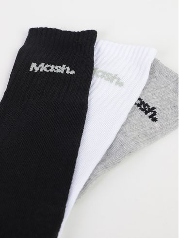 Kit com 03 Meias Cano Longo Masculinas BRANCO/MESCLA/PRETO