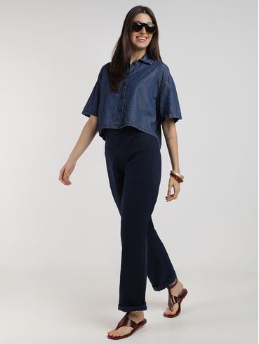 Camisa Jeans Cropped Feminina AZUL