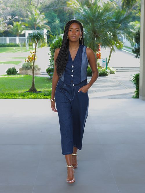 Calça Malha Jeans Pantacourt Autentique Feminina MARINHO