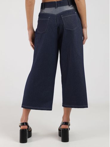 Calça Malha Jeans Pantacourt Autentique Feminina MARINHO
