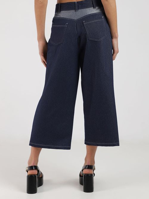 Calça Malha Jeans Pantacourt Autentique Feminina MARINHO