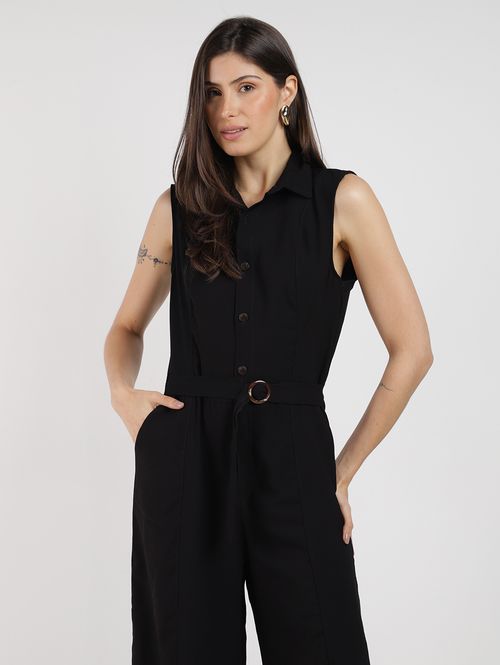 Macacão Sem Manga Pantalona Feminino PRETO