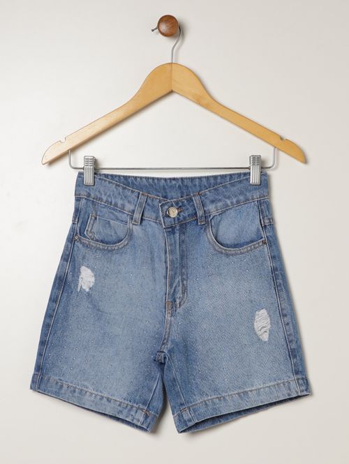 Bermuda Aplicação Strass Juvenil Para Menina- AZUL