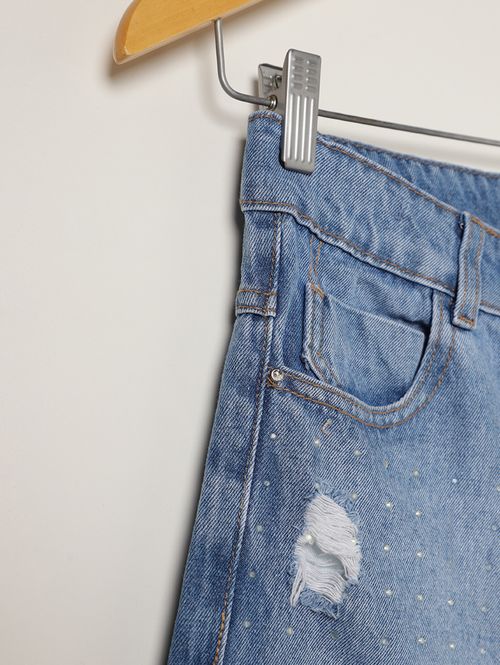 Bermuda Aplicação Strass Juvenil Para Menina- AZUL