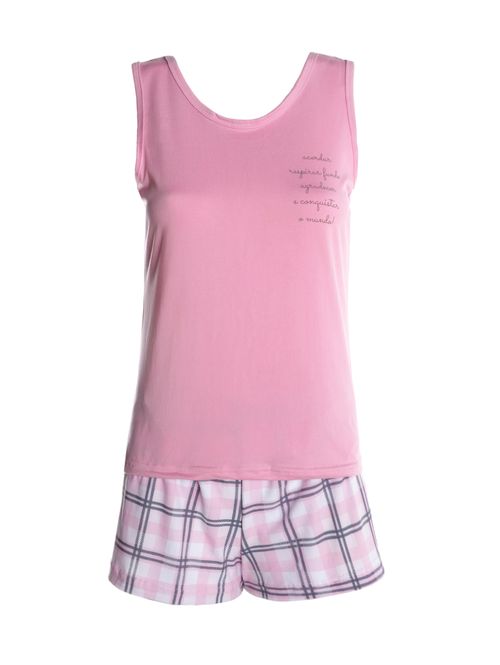 Pijama Curto Suede Xadrez Feminino ROSA CLARO