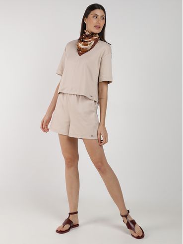 Short Malha Ponto Roma Com Bolso Feminino AREIA