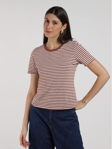 Blusa Malha Confort Listrada Cativa Feminina MARROM