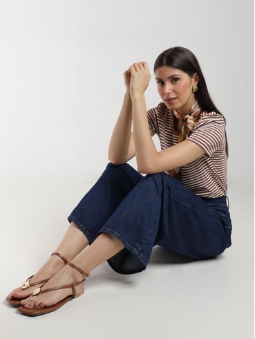 Blusa Malha Confort Listrada Cativa Feminina MARROM