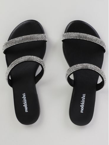 Rasteira Brilhosa Molekinha Juvenil Para Menina - PRETO/PRATA