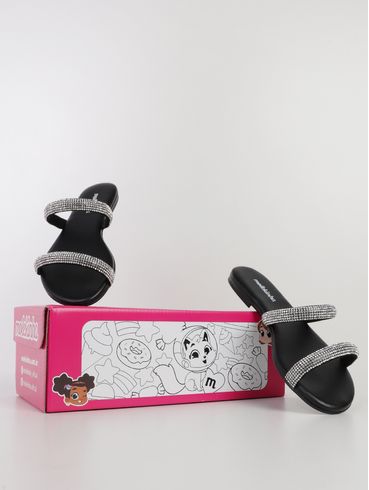 Rasteira Brilhosa Molekinha Juvenil Para Menina - PRETO/PRATA