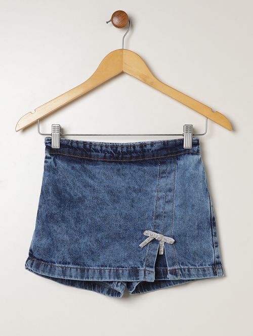 Short Jeans Laço Juvenil Para Menina - AZUL