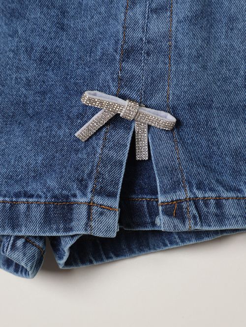 Short Jeans Laço Juvenil Para Menina - AZUL