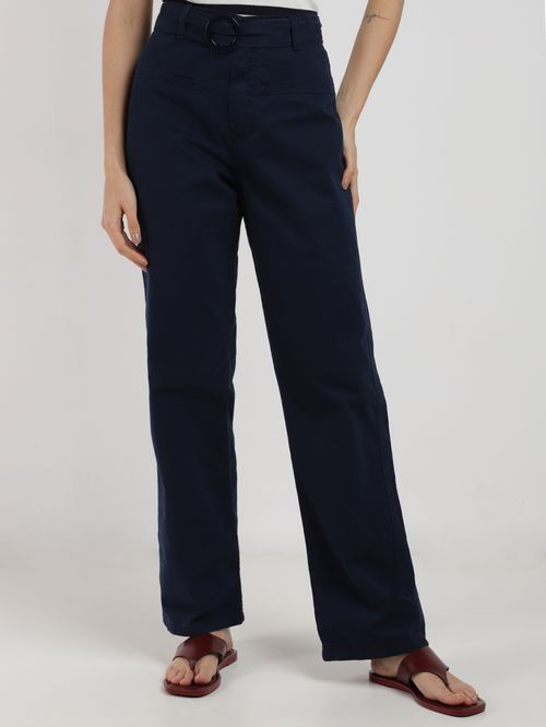 Calça Sarja Reta Com Cinto Feminina MARINHO