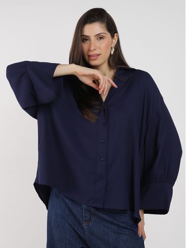 Camisa Oversized Manga Ampla Autentique Feminina MARINHO