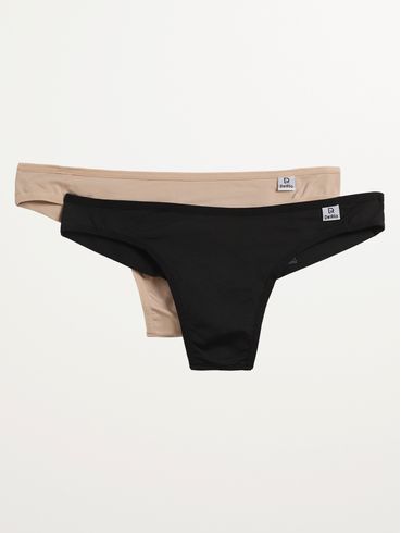 Kit Com 02 Calcinhas Tanga Fio Duplo Feminina PRETO/BEGE