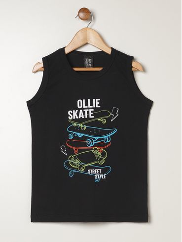 Camiseta Regata Estampada Infantil Para Menino- PRETO