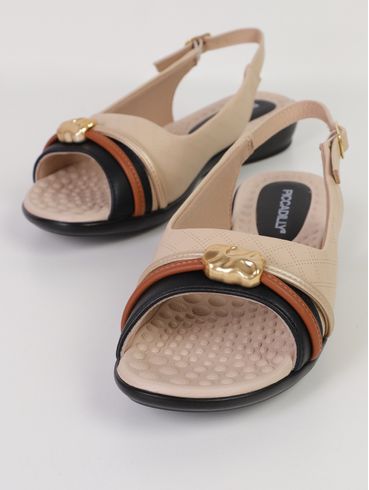 Sandália Camila Piccadilly Feminina BEGE/PRETO
