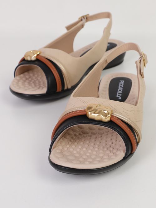 Sandália Camila Piccadilly Feminina BEGE/PRETO