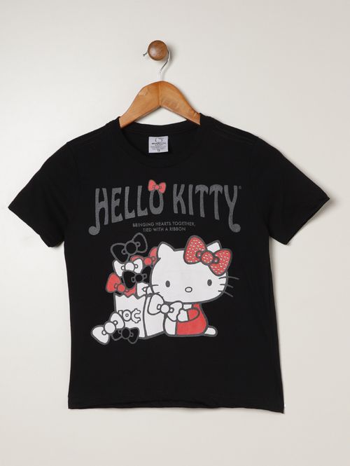 Camiseta Hello Kitty Juvenil Para Menina - PRETO