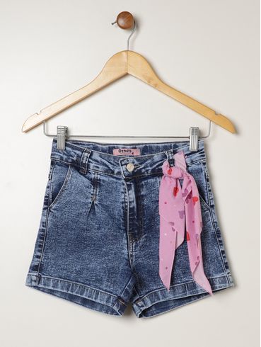Short Jeans Com Lenço Juvenil Para Menina - AZUL