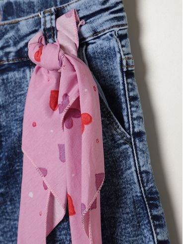 Short Jeans Com Lenço Juvenil Para Menina - AZUL