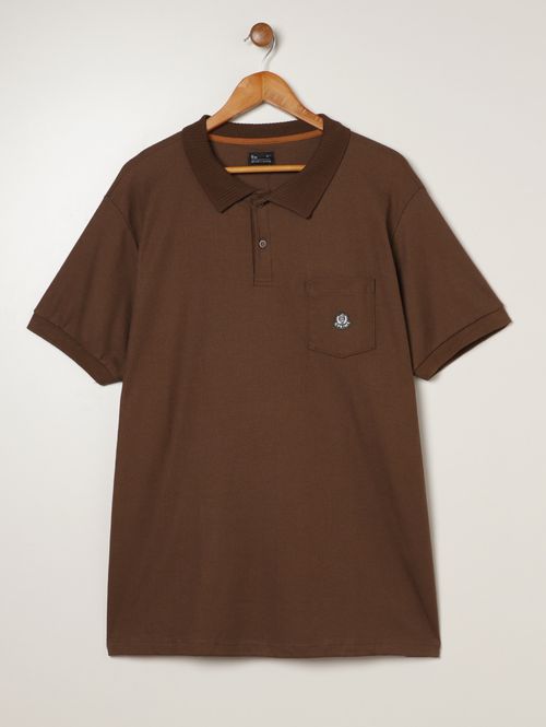 Polo Manga Curta Plus Size Masculina MARROM