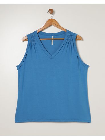 Blusa Manga Curta Plus Size Feminina AZUL