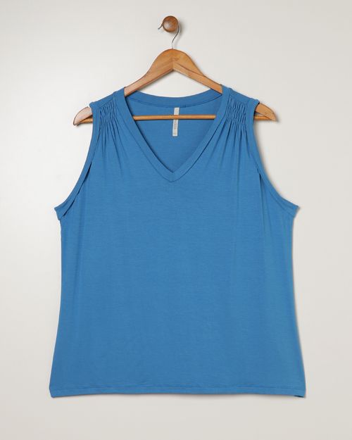 Blusa Manga Curta Plus Size Feminina AZUL
